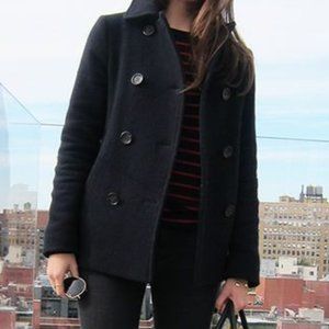 Wool Black Hooded Buttoned Peacoat S